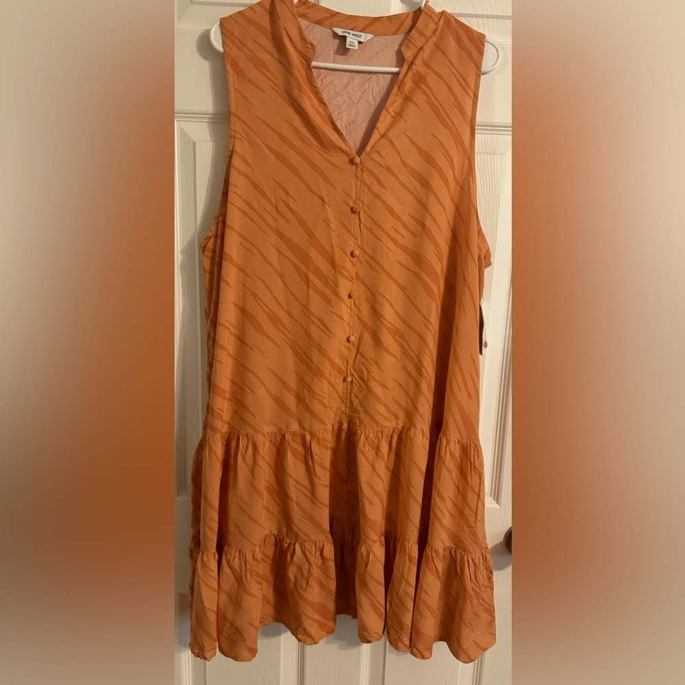 Women's Nine West Orange Zebra Flouncy Button-Front Tiered Dress 2XL